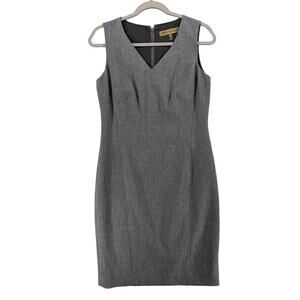 Nipon Boutique Sheath Dress 4 Gray VNeck Sleeveless Classic Office Formal Staple